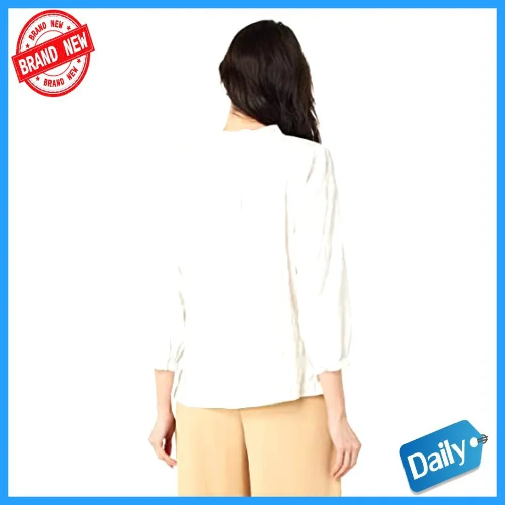 Split-Neck Raglan Sleeve Blouse Regular Fit Pullover Three-Quarter Sleeves